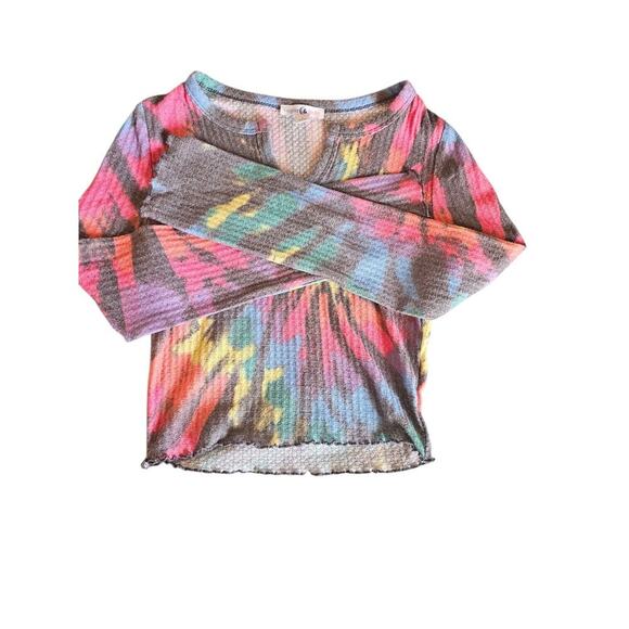 NWOT Form Fitting Spiral Tie-Dye Ribbed CropTop By Sugar & Jade Girls Size Large - Picture 2 of 7
